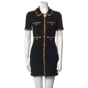 Black Sequin Embellished Knit Mini Dress 